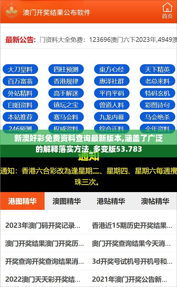 新澳好彩免费资料查询最新版本,涵盖了广泛的解释落实方法_多变版53.783