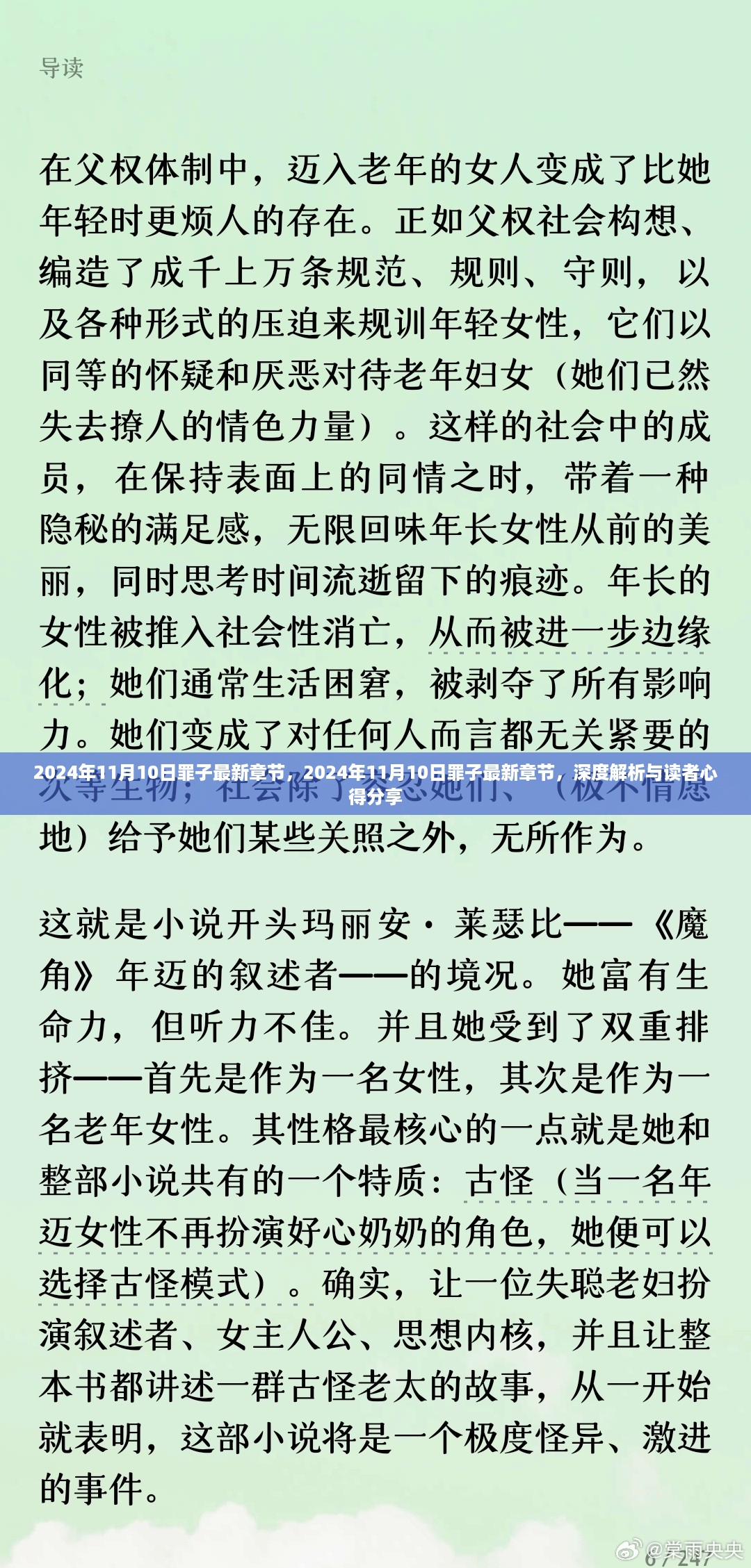 深度解析与心得分享，罪子最新章节 2024年11月10日