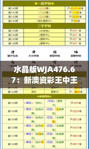 水晶版WJA476.67：新澳资彩王中王资料库，免费解析与综合判断指南