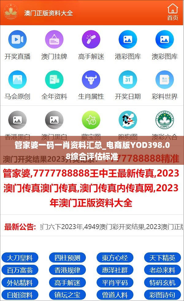 管家婆一码一肖资料汇总_电商版YOD398.08综合评估标准