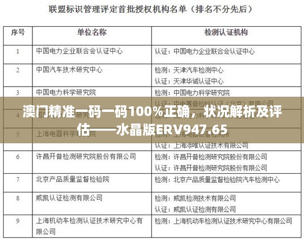 澳门精准一码一码100%正确，状况解析及评估——水晶版ERV947.65