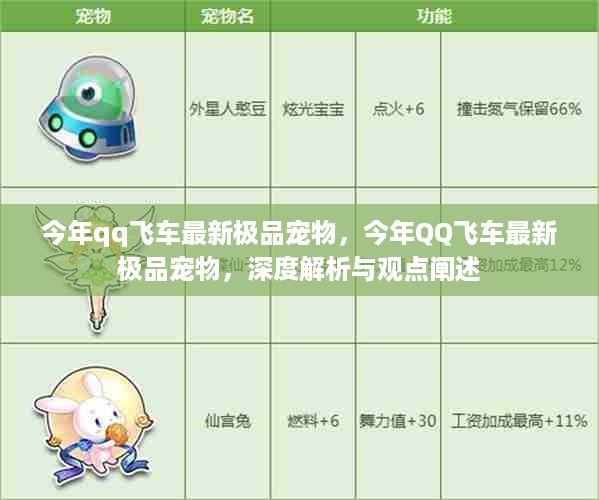 今年QQ飞车最新极品宠物深度解析与观点阐述