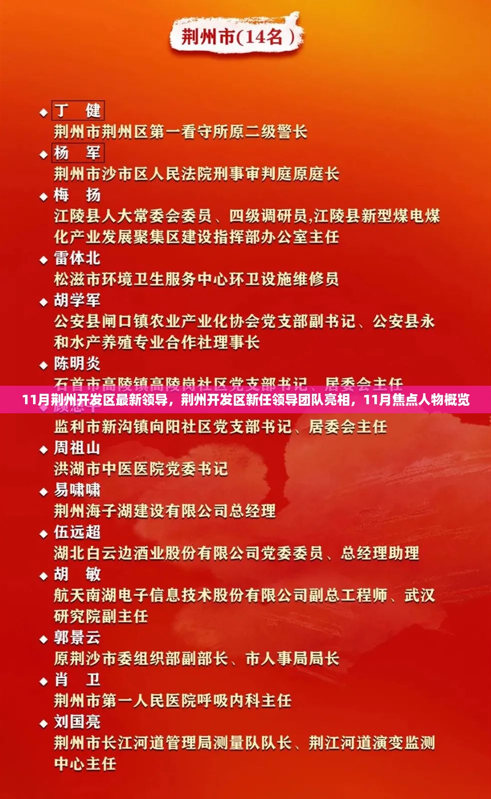 11月荆州开发区最新领导，荆州开发区新任领导团队亮相，11月焦点人物概览