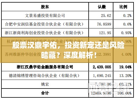 股票汉鼎宇佑，投资新宠还是风险暗藏？深度解析！